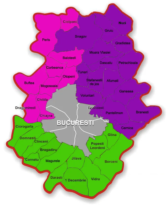 Harta Ilfov - Zone Apropiate București